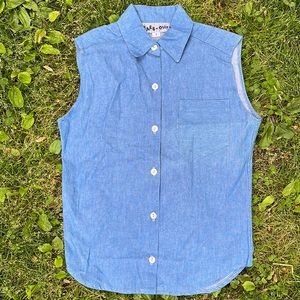 NEW TRUE VINTAGE 90's DEADSTOCK KIDS Chambray Denim Sleeveless Button Down Shirt